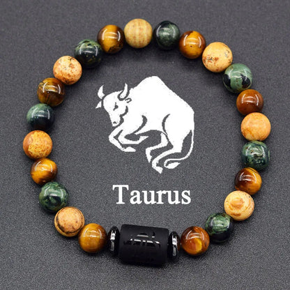 Natural Tiger Eye 12 Zodiac Bead Bracelet
