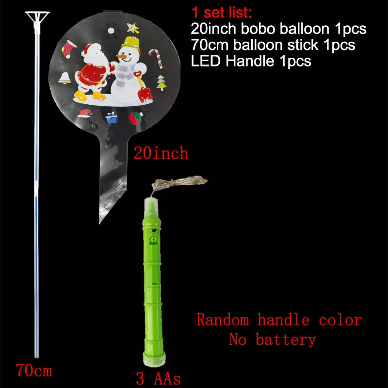Christmas LED Light Up Bobo Balloons, 20 Inch Bubble Balloons with 3 Levels Flashing Handle
