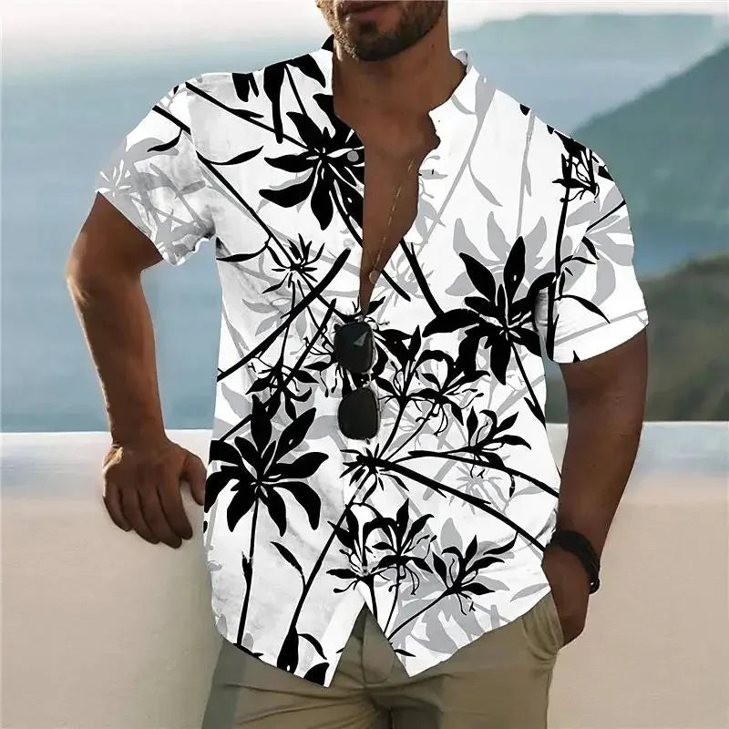 3D Plant Print Quick-Dry Short Sleeve Shirt