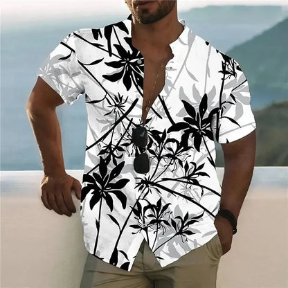 3D Plant Print Quick-Dry Short Sleeve Shirt