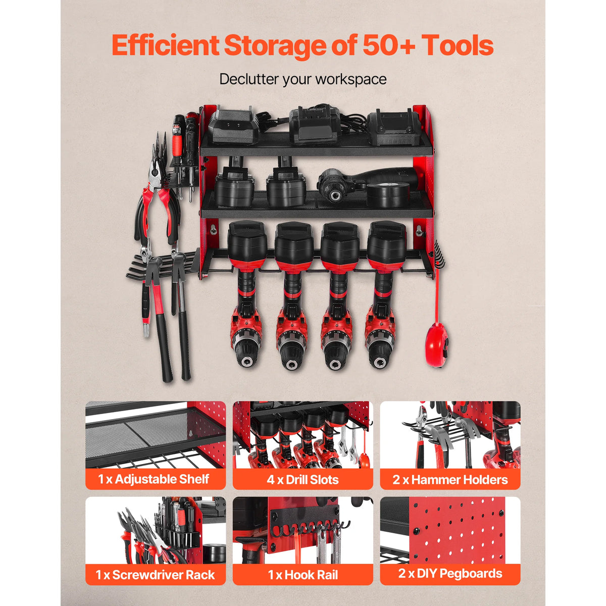 SucceBuy 3-Tier Wall-Mounted Power Tool Storage Organizer