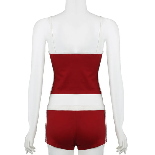 Women's Y2K Summer 2-Piece Short Set - Backless Letter Embroidery Camisole & Elastic Drawstring Shorts