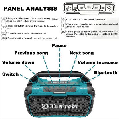 Portable Cordless Bluetooth Jobsite Speaker Compatible with Makita 18V Battery