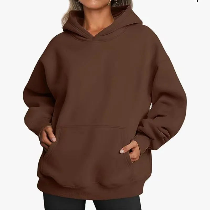 Women's Oversized Fleece Warm Hoodie - Casual Loose Fit Autumn Winter Pullover Sweatshirt