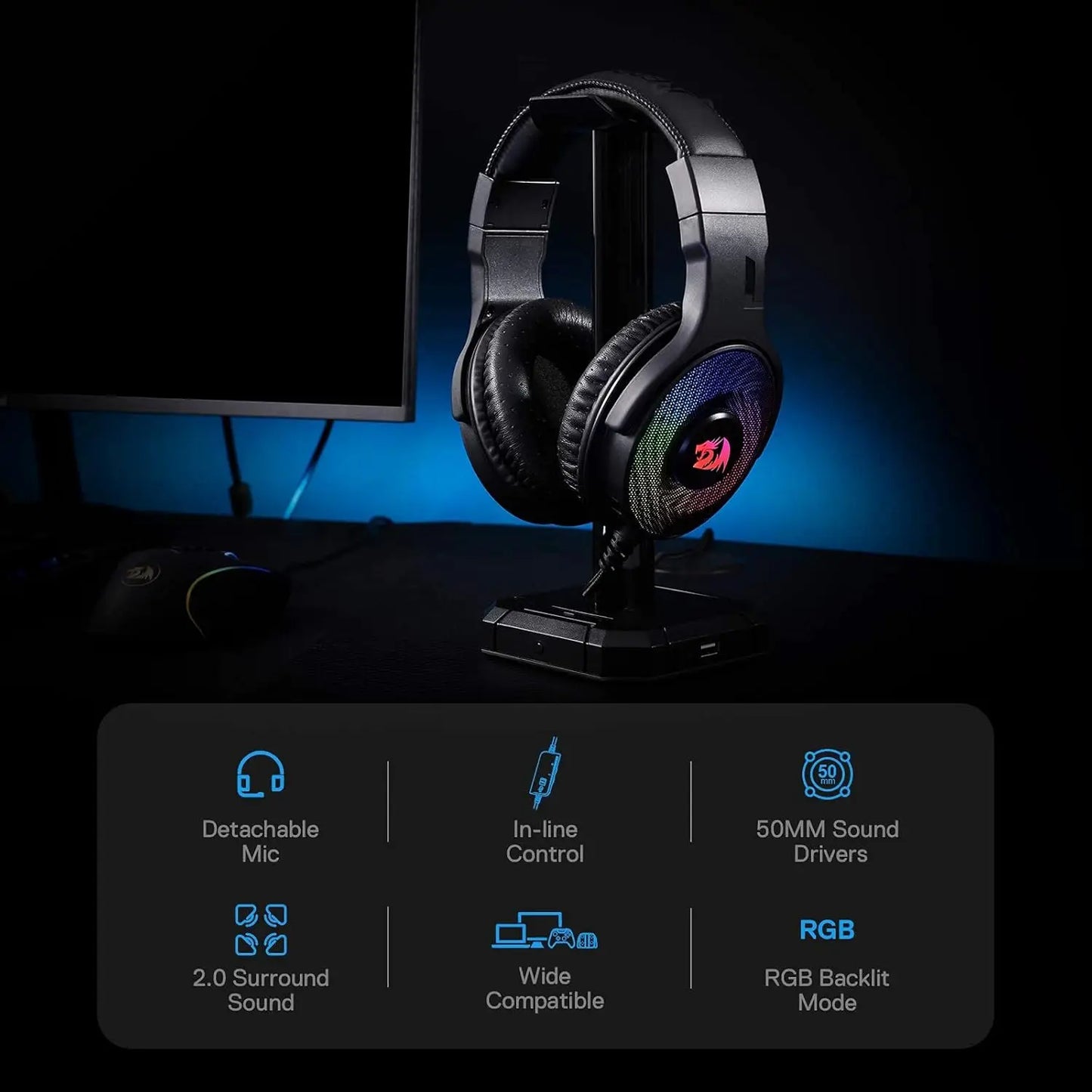 Redragon H350 RGB Wired Gaming Headset with 50mm Drivers