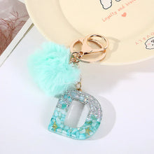 Letter Key Pendant With Green Fluffy Pompom