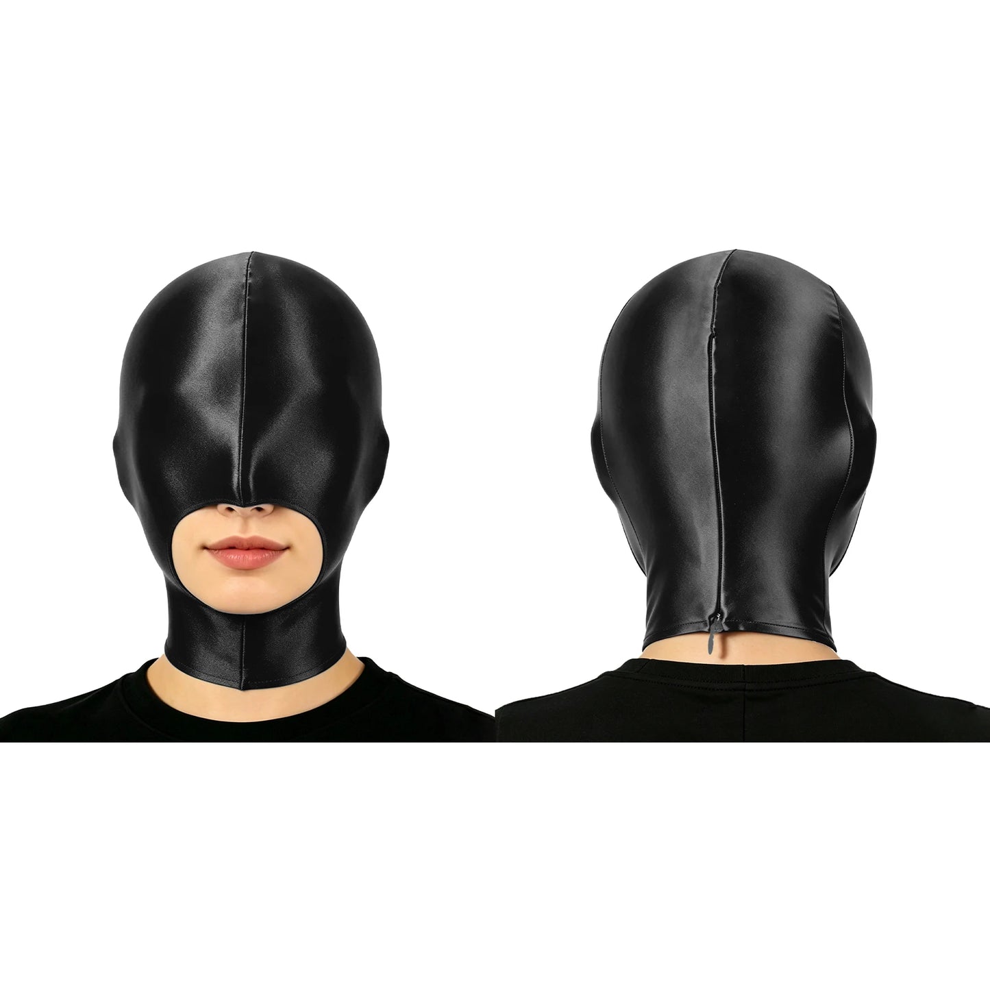 Glossy Full-Head Zippered Balaclava Hood