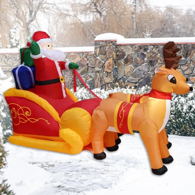 Christmas Inflatable Santa Claus & Reindeer Sled - Outdoor LED Holiday Lawn Decoration