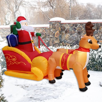 Christmas Inflatable Santa Claus & Reindeer Sled - Outdoor LED Holiday Lawn Decoration