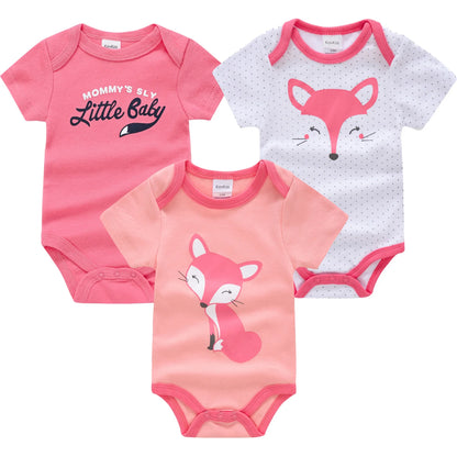 3 Pcs Cute Unicorn Print Short-Sleeve Jumpsuit
