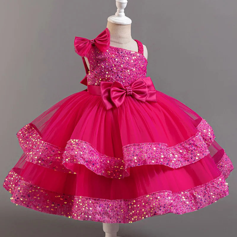 Girls' Sequined Bow Flower Girl Party & Princess Dress