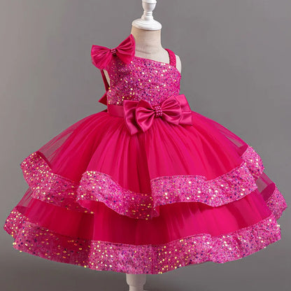 Girls' Sequined Bow Flower Girl Party & Princess Dress