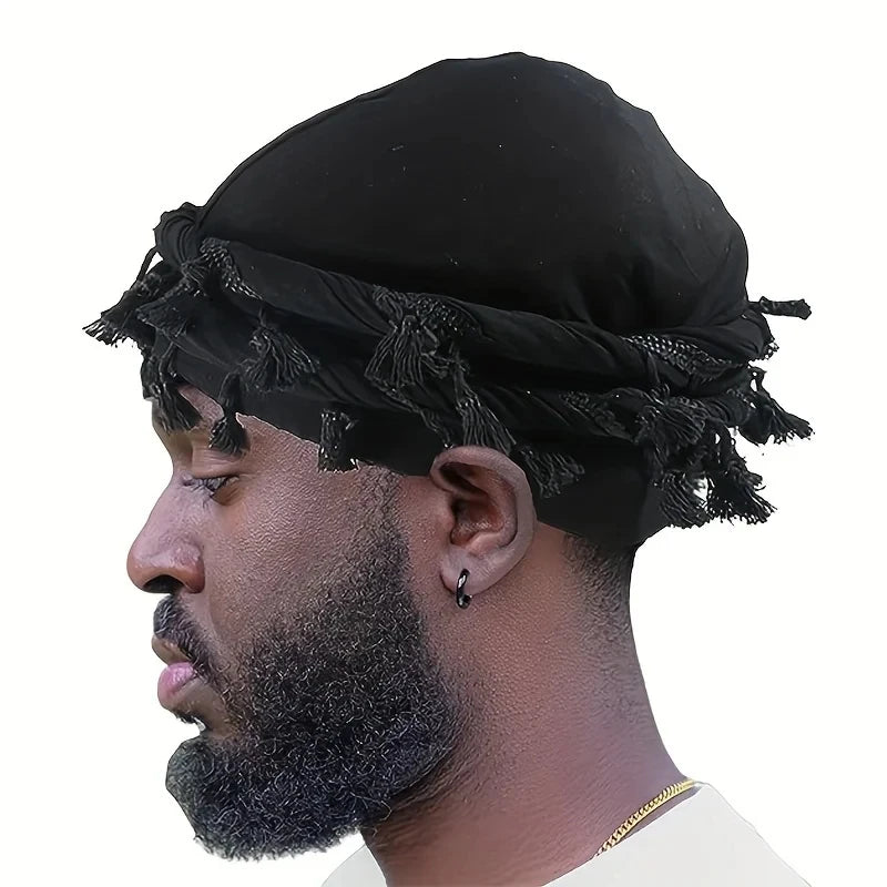Burr Trim Twisted Tail Fringe Cotton Bandana Hat