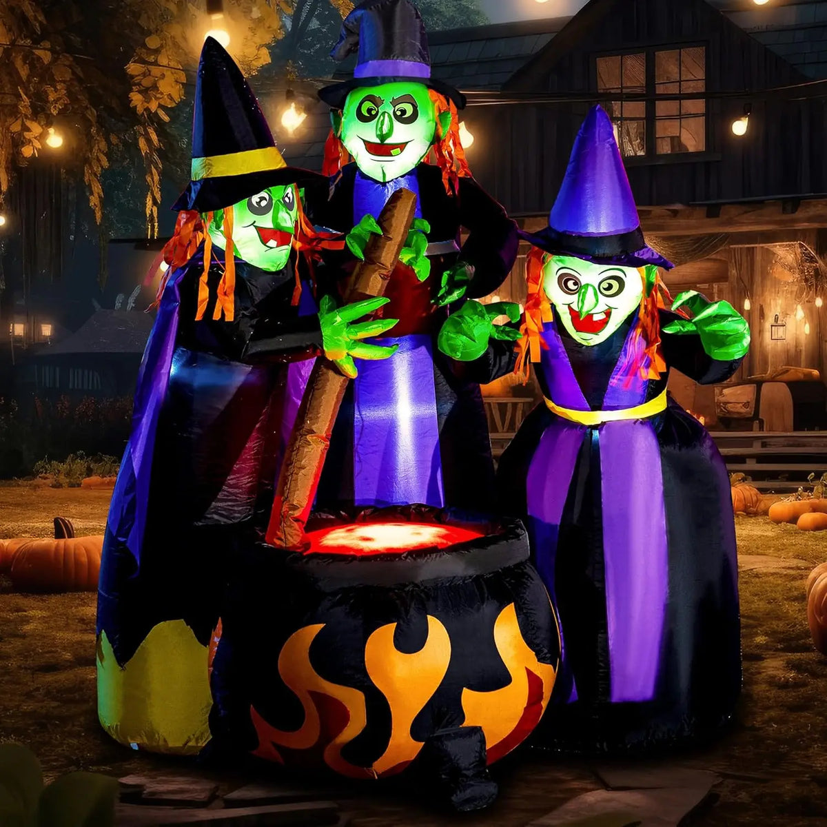 Joyfy 6ft Halloween Inflatable Witches Outdoor Cauldron Pot Large Decorations with Flame Light
