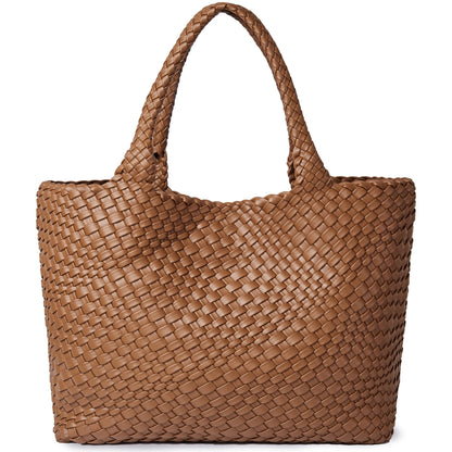 Large Woven Leather Tote Bag & Clutch Set