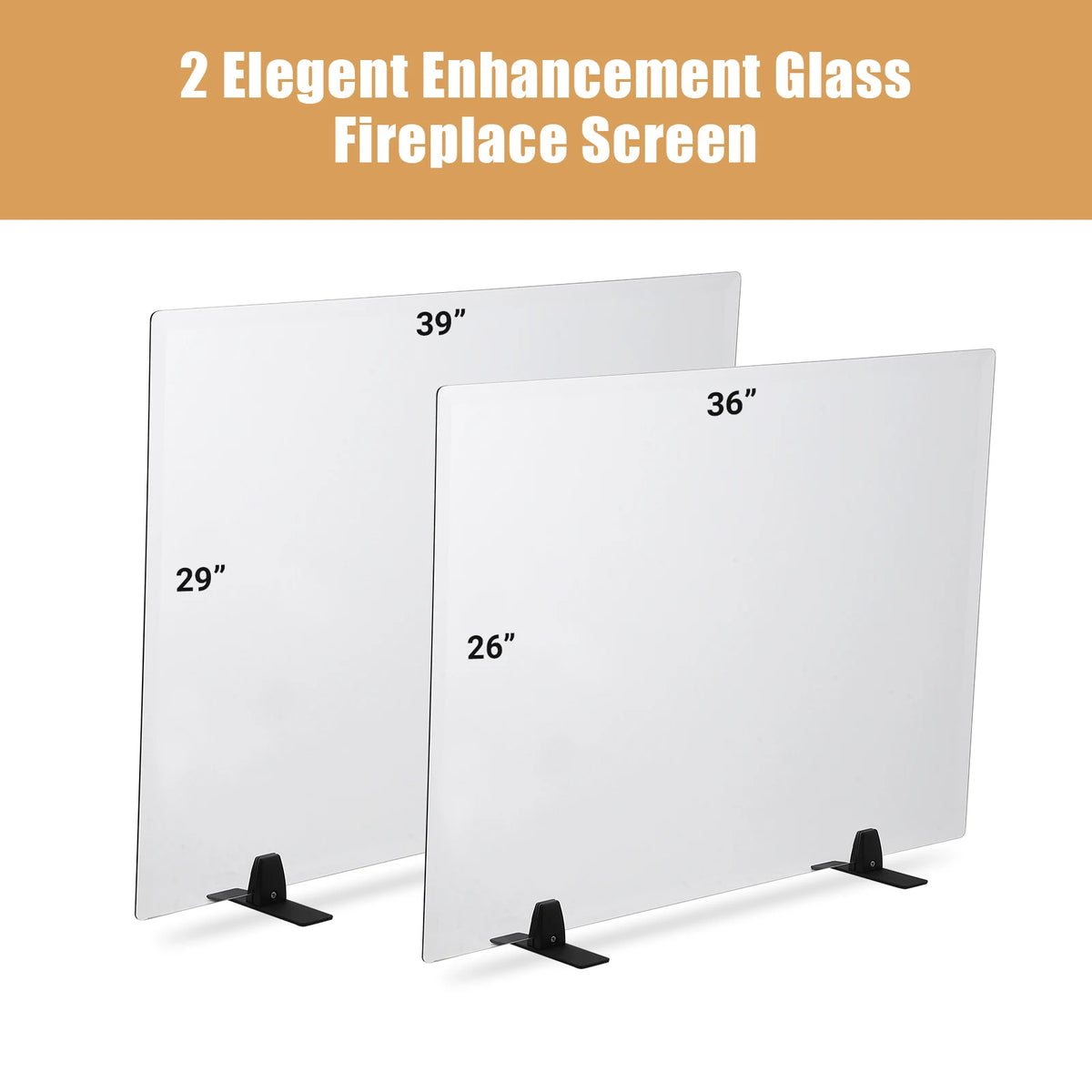 Tempered Glass Fireplace Screen – Clear Heat-Resistant Fire Guard with Black Metal Base