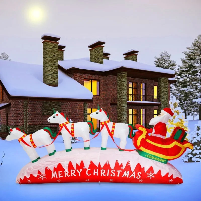 Christmas Inflatable Santa Claus & Reindeer Sled - Outdoor LED Holiday Lawn Decoration