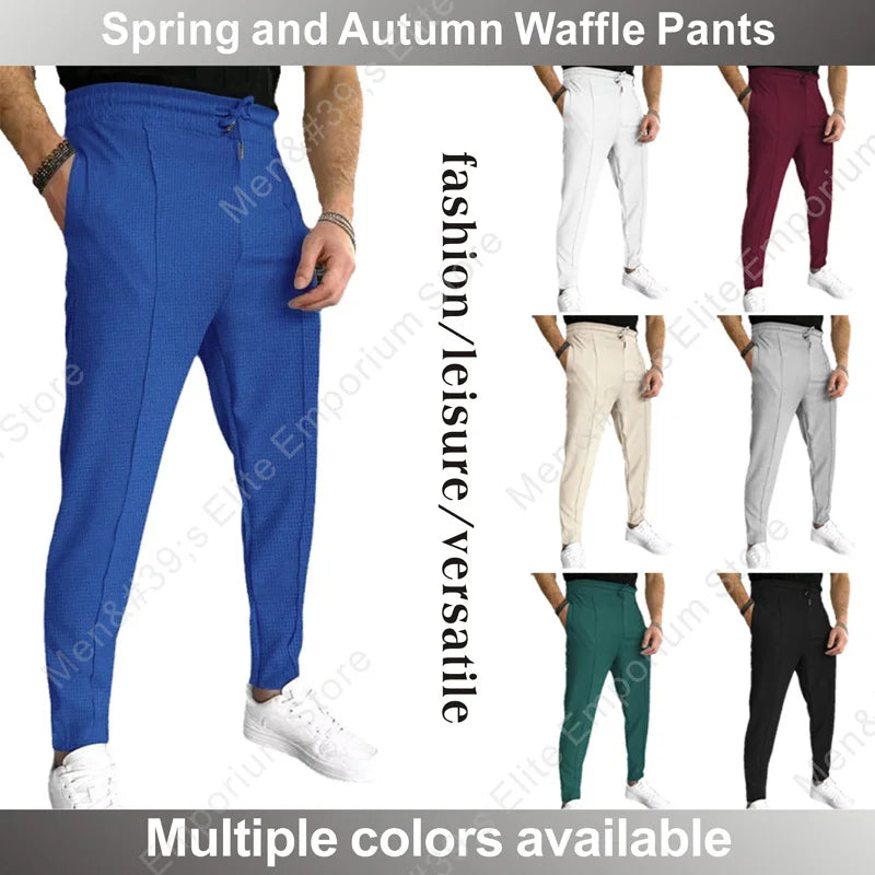 Men's Slim Fit Waffle Knit Athletic Jogger Pants with Pockets