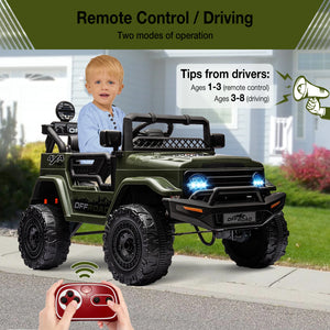 12V Ride On Truck with Remote Control Spring Suspension Bluetooth Connectivity and Led Lights