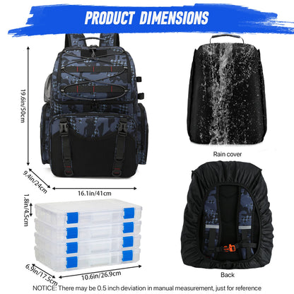 45L Fishing Tackle Storage Bag with Rod Holders & Rain Cover