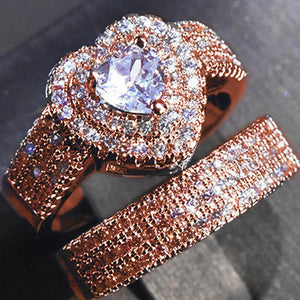 Huitan Eternity Love 2Pcs/Set Cubic Zirconia Heart Rings