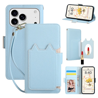 Cat Shape Litchi Leather Flip Wallet Phone Case with Mirror for iPhone
