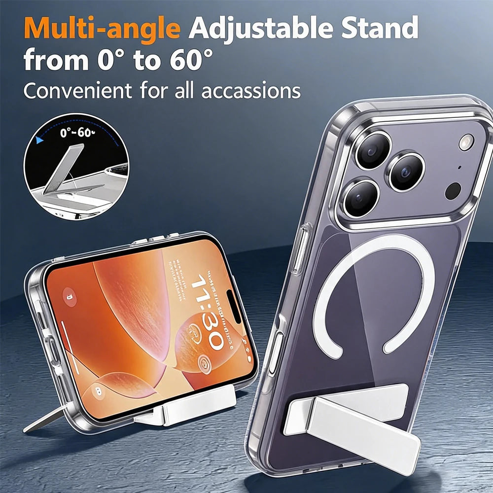 Clear Magnetic Phone Case with Built-in Kickstand for iPhone