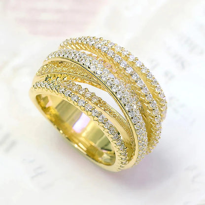 Huitan Trendy Cross Cubic Zirconia Ring for Women