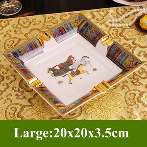 Horse Pattern Art Grid Ceramic Cigar Ashtray