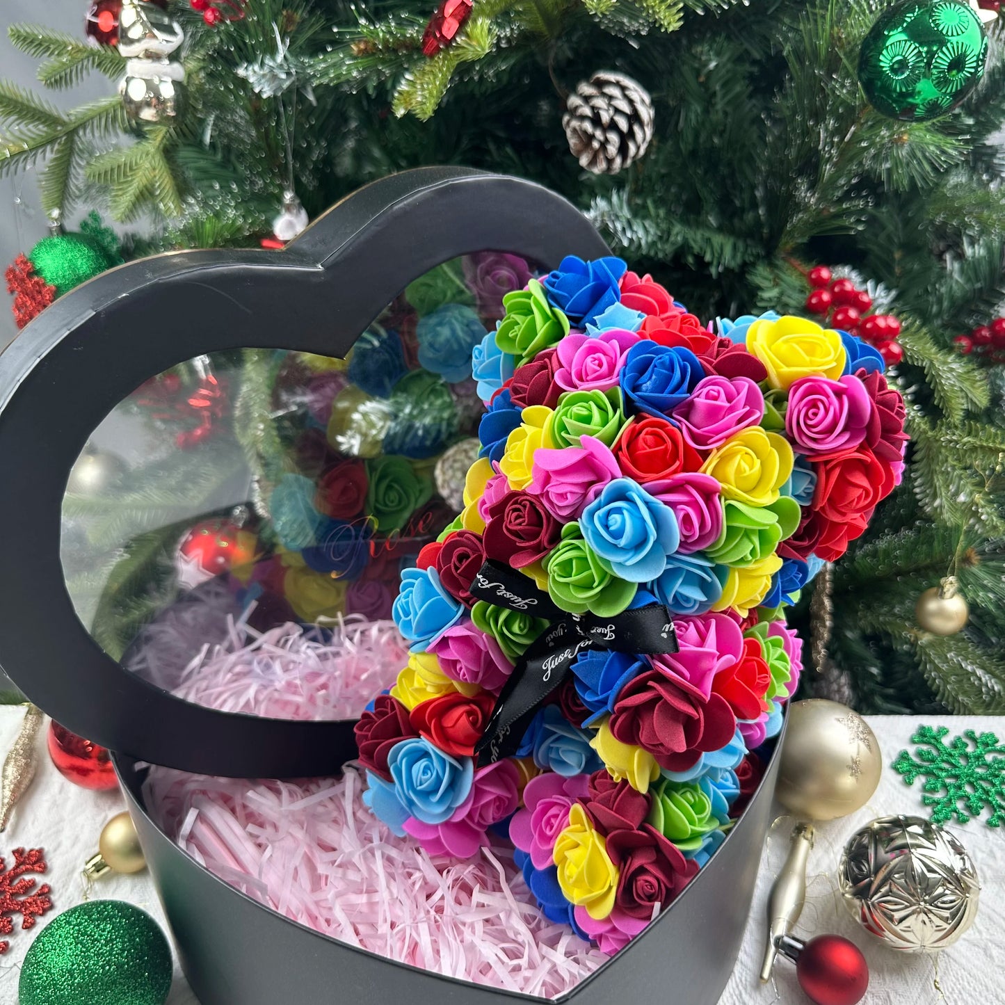 25cm Artificial Teddy Rose Flower Bear with Box