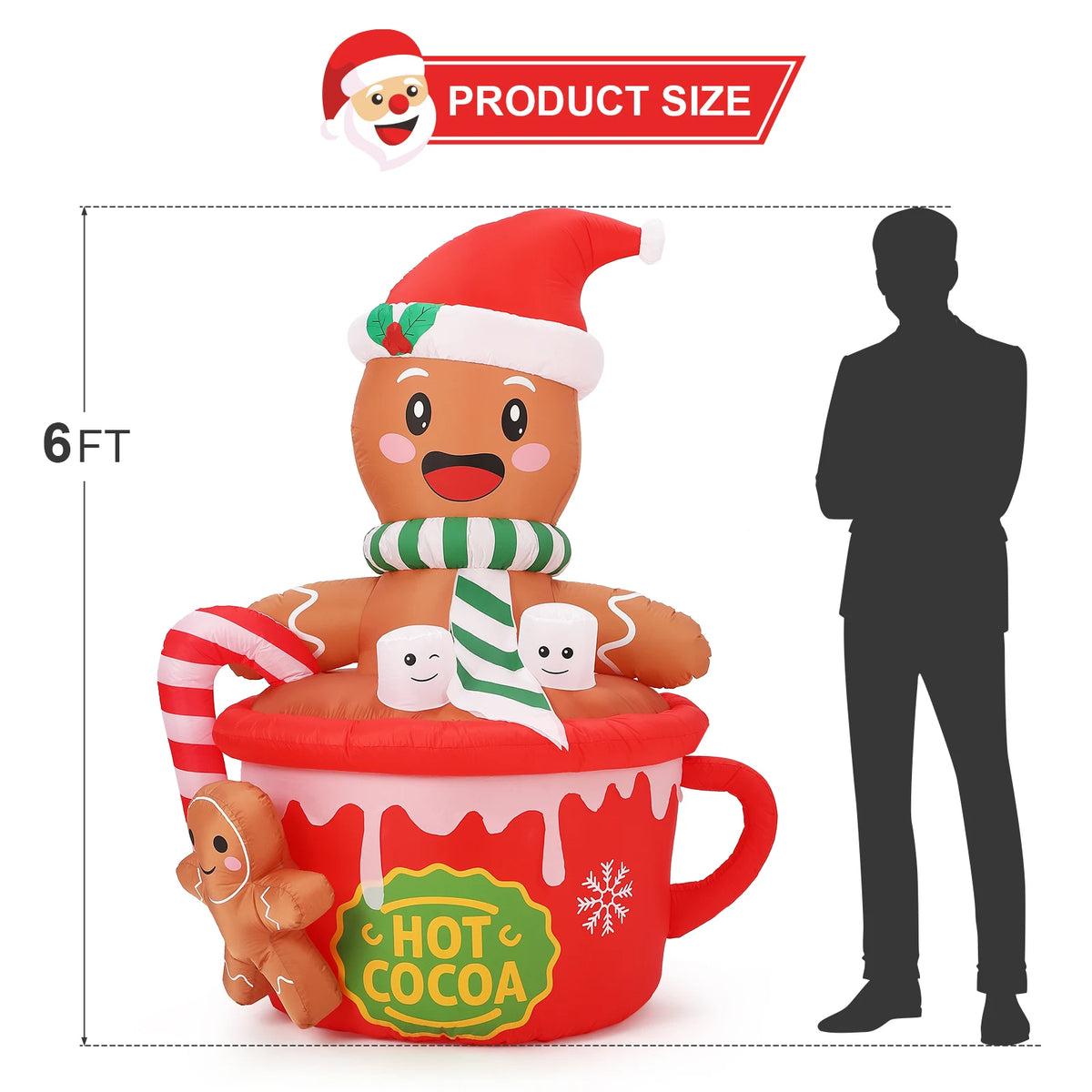 6ft Gingerbread Man Hot Cocoa Mug Christmas Inflatable LED Yard Decor