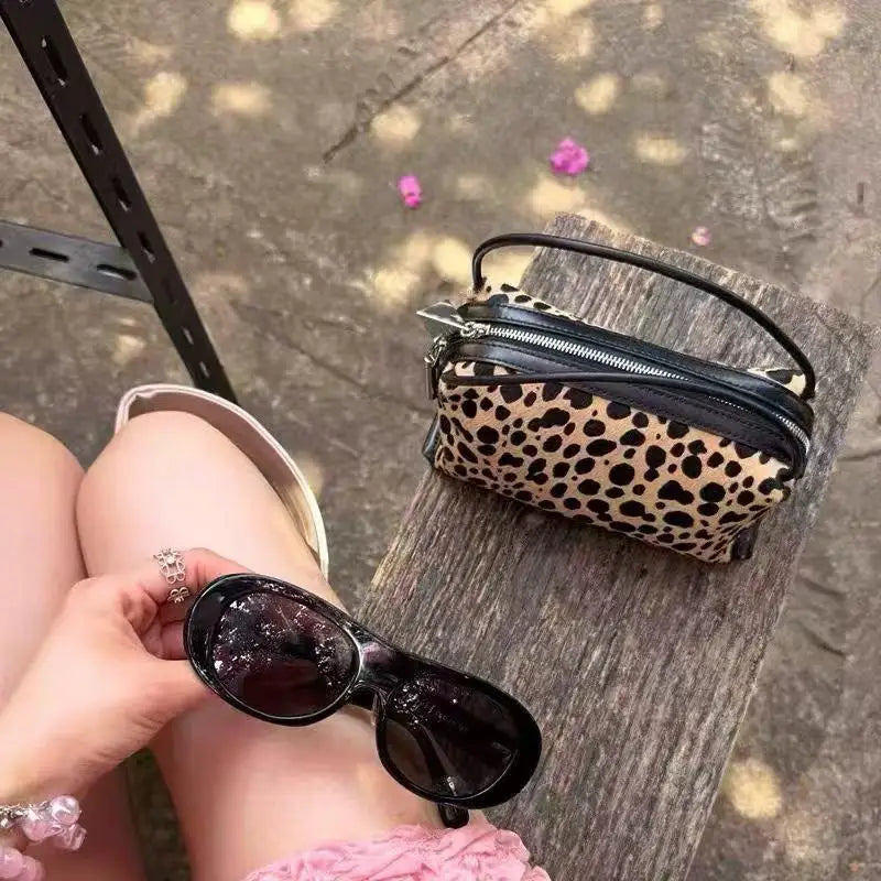 Velvet Patchwork Leopard Print Women's Crossbody Handbag