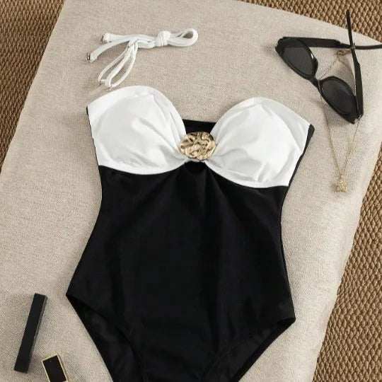 Women's Color-Block One-Piece Cutout Swimsuit