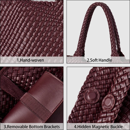 Large Woven Leather Tote Bag & Clutch Set