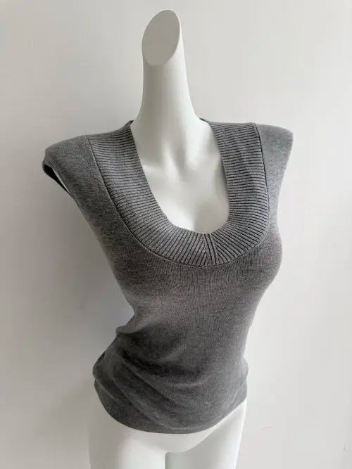 Women's Korean Style V-Neck Slim Fit Knitted T-Shirt