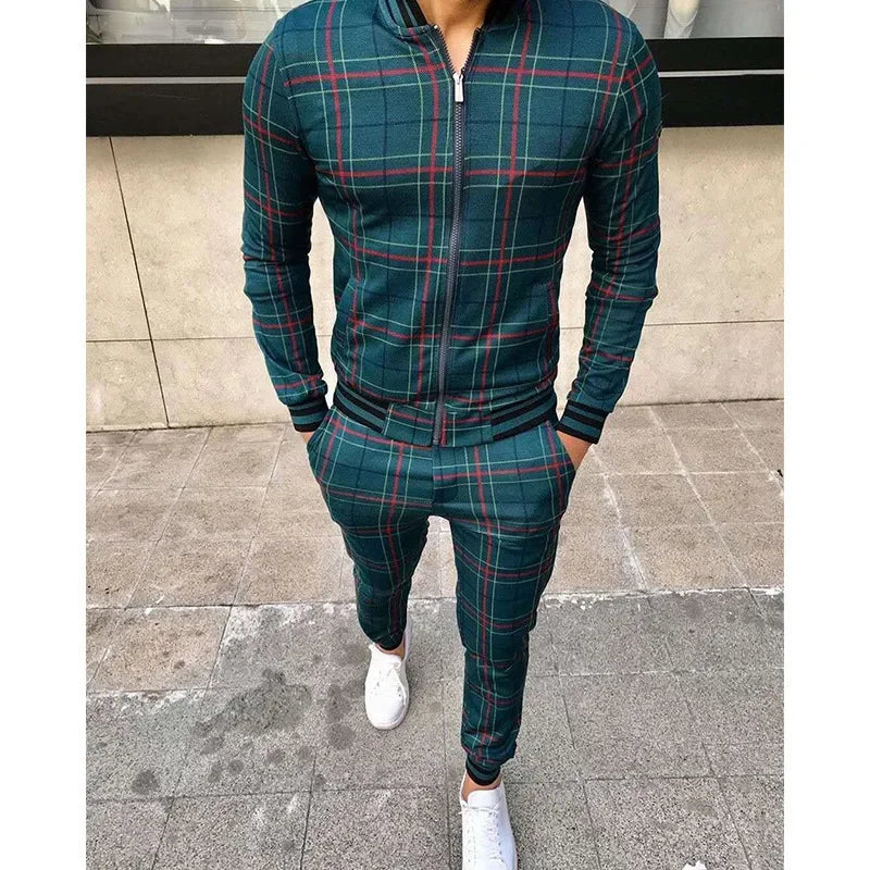 2-pce Checkered Sports Shirt & Jogging Clothes