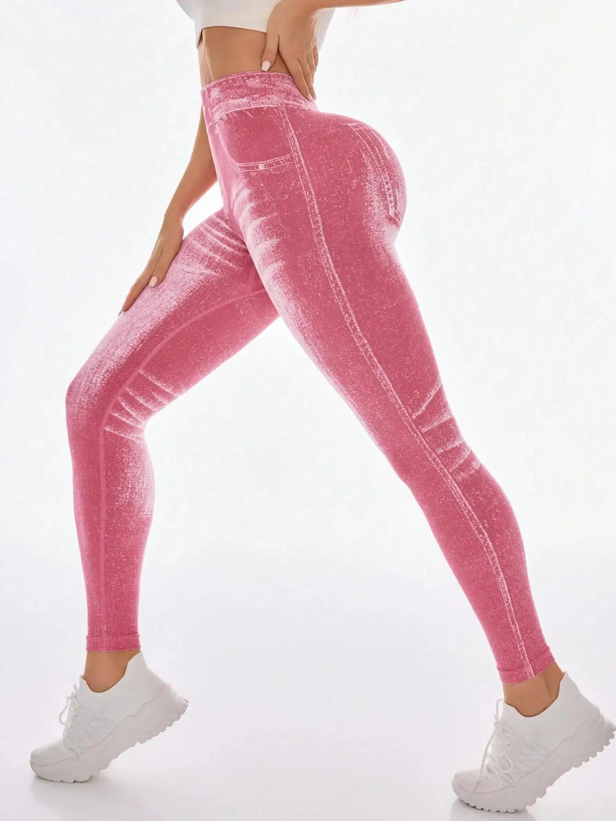V Back Faux Denim Butt-Lifting Jeggings