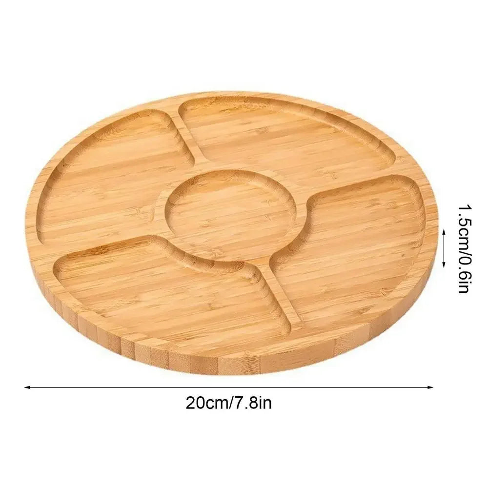 Round Bamboo Divided Serving Tray with 5 Compartments