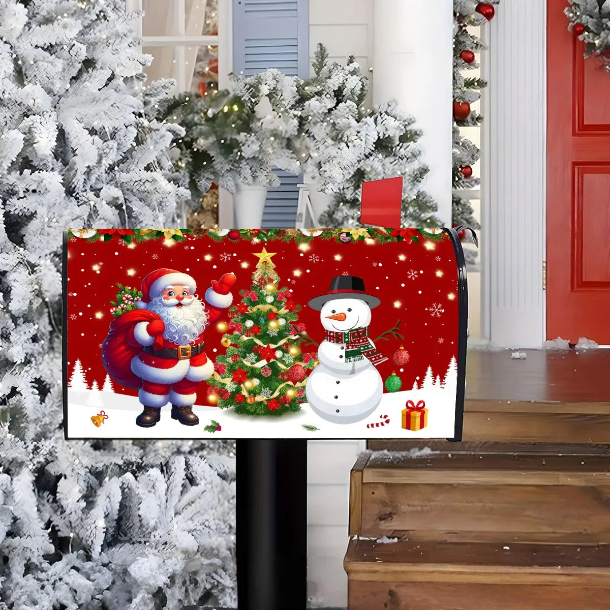 Christmas Mailbox Cover Santa Claus Snowman Letter Post Box Wraps