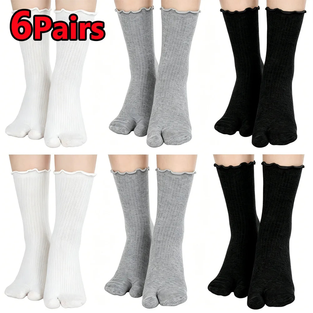 Japanese Ruffled Edge Cotton Split Toe Tabi Socks – Unisex Harajuku Two-Toed Socks