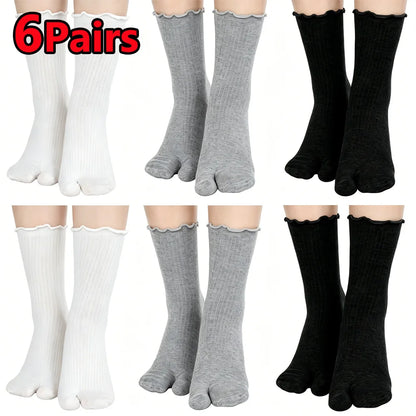 Japanese Ruffled Edge Cotton Split Toe Tabi Socks – Unisex Harajuku Two-Toed Socks