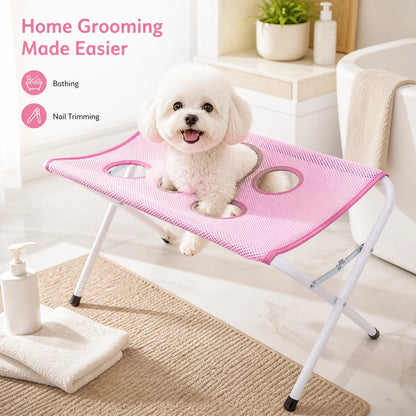 Foldable Portable Pet Grooming Table & Bath Station with Non-Slip Mesh