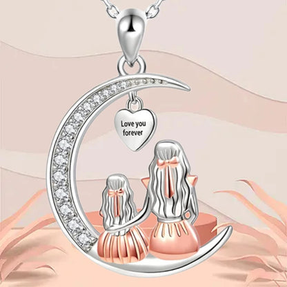 Mom Daughter Moon Pendant Necklace