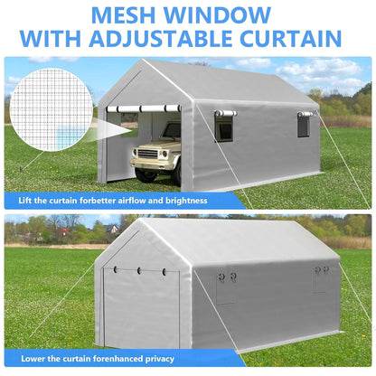 10x20 Heavy Duty Garage with Removable Sidewalls Roll-up Windows