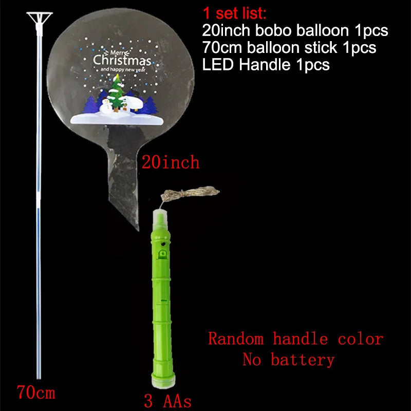 Christmas LED Light Up Bobo Balloons, 20 Inch Bubble Balloons with 3 Levels Flashing Handle