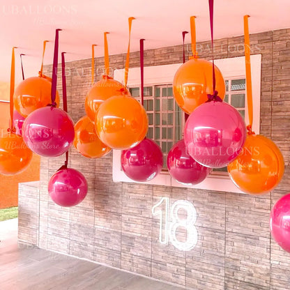10-Pack 18" Orange & Hot Pink Party Balloons with Satin Ribbons