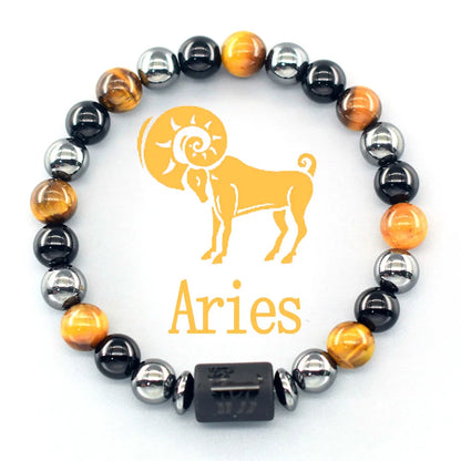 Natural Tiger Eye 12 Zodiac Bead Bracelet