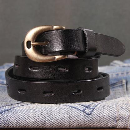 Retro Genuine Leather Western Buckle Belt for Women