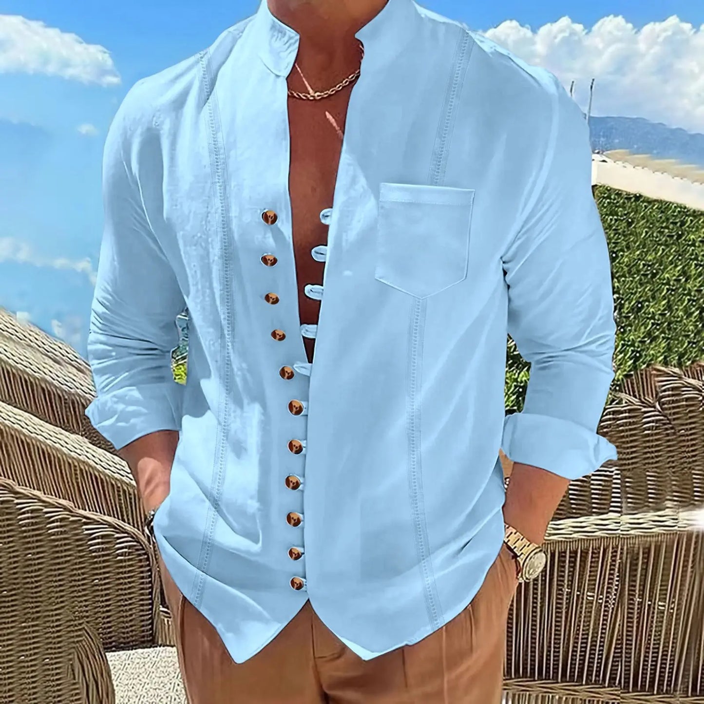 Cotton and Linen Retro Long-sleeved Shirt