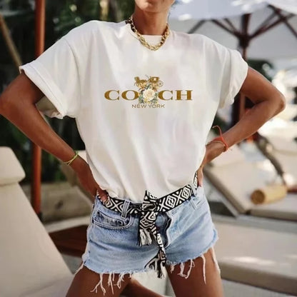 Women’s Spring/Summer Luxury Graphic T-Shirt – Casual Short Sleeve O-Neck Top